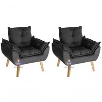 Kit 02 Poltrona Opala Suede em tonalidade Preto.