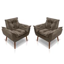 Kit 02 Poltrona Opala Suede Marrom Decorativa Sala Escritório, salão, quarto, recepção - Modena Decor