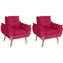 Kit 02 Poltrona Opala Suede Vermelho