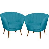 Kit 02 Poltrona Pétala Flor Decorativa Suede Azul Claro