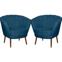 Kit 02 Poltrona Pétala Flor Decorativa Suede Azul Marinho