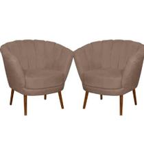 Kit 02 Poltrona Pétala Flor Decorativa Suede Capuccino