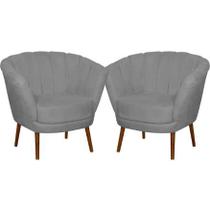 Kit 02 Poltrona Pétala Flor Decorativa Suede Cinza Claro