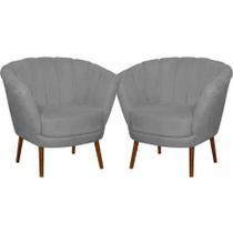 Kit 02 Poltrona Pétala Flor Decorativa Suede Cinza Claro