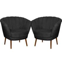 Kit 02 Poltrona Pétala Flor Decorativa Suede Preto