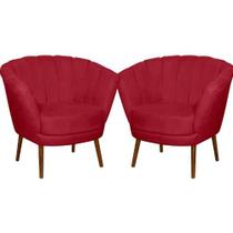 Kit 02 Poltrona Pétala Flor Decorativa Suede Vermelho