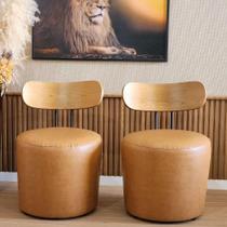 Kit 02 Poltrona Puff Vênus Com Encosto De Madeira material sintético Caramelo Formato de Lua