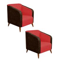 Kit 02 Poltrona Silmara Compose material sintético Nozes Decorativa Pés Madeira 2 Lugares Sala de Estar Recepção Escritório Consultório material sintético Vermelho - Damaff Kit 02 Poltrona Silmara Compose material sintético Nozes Decorativa Pés Madeira 2 Lugares Sala de Estar Recepção Escritório Consultório material sintético Vermelho - Damaff
