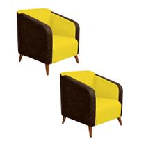 Kit 02 Poltrona Silmara Compose Tecido Sintético Nozes Decorativa Pés Madeira 2 Lugares Sala de Estar Recepção Escritório Consultório Suede Amarelo Kit 02 Poltrona Silmara Compose Tecido Sintético Nozes Decorativa Pés Madeira 2 Lugares Sala de Estar Recepção Escritório Consultório Suede Amarelo