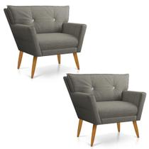 Kit 02 Poltronas Anitta Linho Com Strass Pés Palito Castanho Cor A26 Grafite