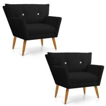Kit 02 Poltronas Anitta Linho Preto A79 Com Strass Pés Palito Castanho Kit 02 Poltronas Anitta Linho Preto A79 Com Strass Pés Palito Castanho