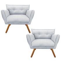 Kit 02 Poltronas Anitta Suede Cinza Pés Palito Castanho Kit 02 Poltronas Anitta Suede Cinza Pés Palito Castanho