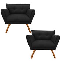 Kit 02 Poltronas Anitta Suede Preto Pés Palito Castanho Kit 02 Poltronas Anitta Suede Preto Pés Palito Castanho