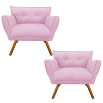 Kit 02 Poltronas Anitta Suede Rosa Bebê Pés Palito Castanho Kit 02 Poltronas Anitta Suede Rosa Bebê Pés Palito Castanho