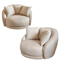 Kit 02 Poltronas Ayla Giratória Redinda Linho Bege Estilo Orgânico - Larbelle