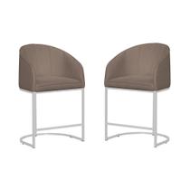 Kit 02 Poltronas Banqueta Mia Decorativa Estofada Tecido Suede Base Metal Branca - Estopar