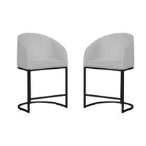 Kit 02 Poltronas Banqueta Mia Decorativa Tecido Em Suede Base Metal Preta - Estopar