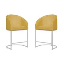 Kit 02 Poltronas Banqueta Mia Estofada Tecido Em Suede Base Metal Branco - Estopar