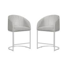 Kit 02 Poltronas Banqueta Mia Estofada Tecido Em Veludo Base Metal Branca - Estopar