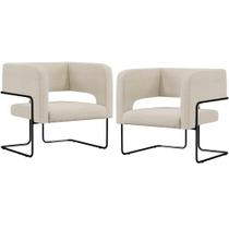 Kit 02 Poltronas Base De Aço Preto Linho Champagne A-49 Kit 02 Poltronas Base De Aço Preto Linho Champagne A-49