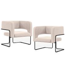 Kit 02 Poltronas Base De Aço Preto Veludo Bege C-309