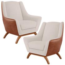 Kit 02 Poltronas Base Em Madeira Juliet D02 material sintético Camel B-38 Linho Cru C-443 - Lyam Decor Kit 02 Poltronas Base Em Madeira Juliet D02 material sintético Camel B-38 Linho Cru C-443 - Lyam Decor