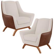 Kit 02 Poltronas Base Em Madeira Juliet D02 material sintético Marrom B-38 Linho Cru C-443 - Lyam Decor Kit 02 Poltronas Base Em Madeira Juliet D02 material sintético Marrom B-38 Linho Cru C-443 - Lyam Decor