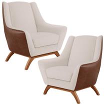 Kit 02 Poltronas Base Em Madeira Juliet D02 Sintético Marrom B-38 Linho Cru C-443 - Lyam Decor Kit 02 Poltronas Base Em Madeira Juliet D02 Sintético Marrom B-38 Linho Cru C-443 - Lyam Decor