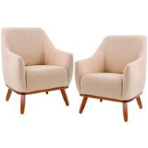 Kit 02 Poltronas Base Fixa De Madeira Paloma Algodão Bege Kit 02 Poltronas Base Fixa De Madeira Paloma Algodão Bege