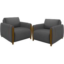 Kit 02 Poltronas Base Fixa Flora M03 Chumbo