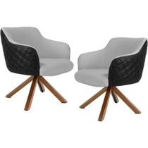 Kit 02 Poltronas Base Giratória Linho Cinza Corano Preto