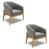 Kit 02 Poltronas Base Madeira Castanho Cor Grafite