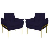 Kit 02 Poltronas Base Metal Dourada Sala Quarto Balaqui Decor