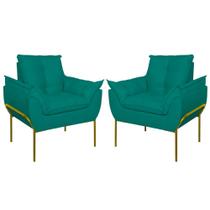 Kit 02 Poltronas Base Metal Dourada Sala Quarto Balaqui Decor