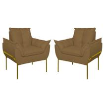 Kit 02 Poltronas Base Metal Dourado Sala, Quarto Escritório