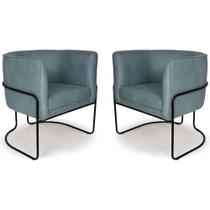 Kit 02 Poltronas Betina Base Preto Suede Camurça Azul Caribe - Nexta Casa