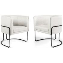 Kit 02 Poltronas Betina Base Preto Viscolinho Off White - Nexta Casa Kit 02 Poltronas Betina Base Preto Viscolinho Off White - Nexta Casa