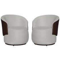 Kit 02 Poltronas Bia Redonda com Composê Suede Branco e material sintético Marrom - FM Kit 02 Poltronas Bia Redonda com Composê Suede Branco e material sintético Marrom - FM