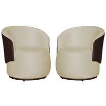 Kit 02 Poltronas Bia Redonda com Composê Suede Marfim e material sintético Marrom - FM