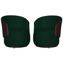 Kit 02 Poltronas Bia Redonda com Composê Suede Verde e material sintético Marrom - FM Kit 02 Poltronas Bia Redonda com Composê Suede Verde e material sintético Marrom - FM