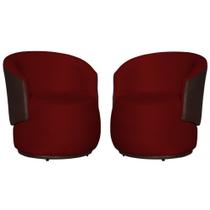 Kit 02 Poltronas Bia Redonda com Composê Suede Vermelho e material sintético Marrom - FM