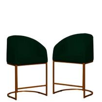 Kit 02 Poltronas Cadeira Banqueta Mia Base Bronze Veludo Verde - Montanaris Decor Kit 02 Poltronas Cadeira Banqueta Mia Base Bronze Veludo Verde - Montanaris Decor