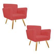 Kit 02 Poltronas Cadeira Decorativa Cloe Pé Palito Para Sala de Estar Recepção Escritório Corinho Vermelho - Damaffê Móveis