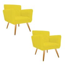 Kit 02 Poltronas Cadeira Decorativa Cloe Pé Palito Para Sala de Estar Recepção Escritório Suede Amarelo - Damaffê Móveis