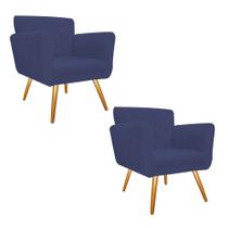 Kit 02 Poltronas Cadeira Decorativa Cloe Pé Palito Para Sala de Estar Recepção Escritório Suede Azul Marinho - Damaffê Móveis