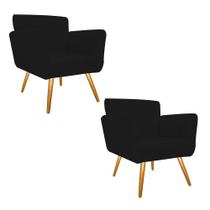 Kit 02 Poltronas Cadeira Decorativa Cloe Pé Palito Para Sala de Estar Recepção Escritório Suede Preto - Damaffê Móveis