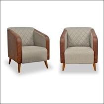 Kit 02 Poltronas Cadeira Decorativa Sala Estar Silmara Linho Compose - Montanaris Decor