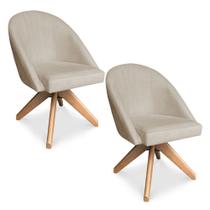Kit 02 Poltronas Cadeira Giratória Bela Suede Bege Base de Madeira - Pallazio