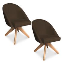 Kit 02 Poltronas Cadeira Giratória Bela Suede Marrom Base de Madeira - Pallazio Kit 02 Poltronas Cadeira Giratória Bela Suede Marrom Base de Madeira - Pallazio