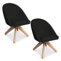 Kit 02 Poltronas Cadeira Giratória Bela Suede Preto Base de Madeira - Pallazio Kit 02 Poltronas Cadeira Giratória Bela Suede Preto Base de Madeira - Pallazio
